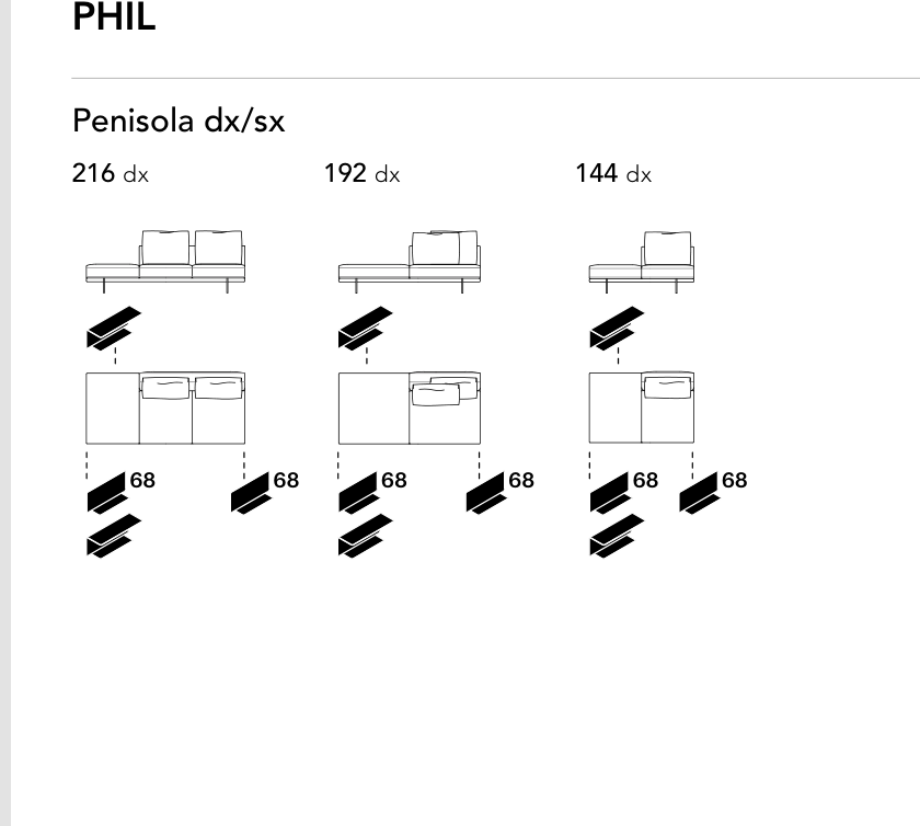 Bonaldo Phil — Peninsula Sofa Module — manufacturer component/size drawing
