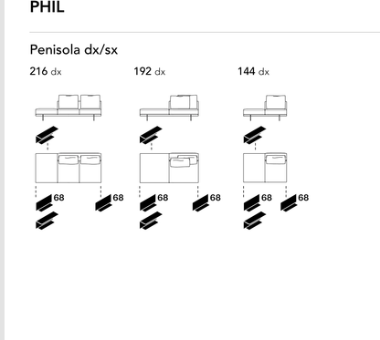 Bonaldo Phil — Peninsula Sofa Module — manufacturer component/size drawing