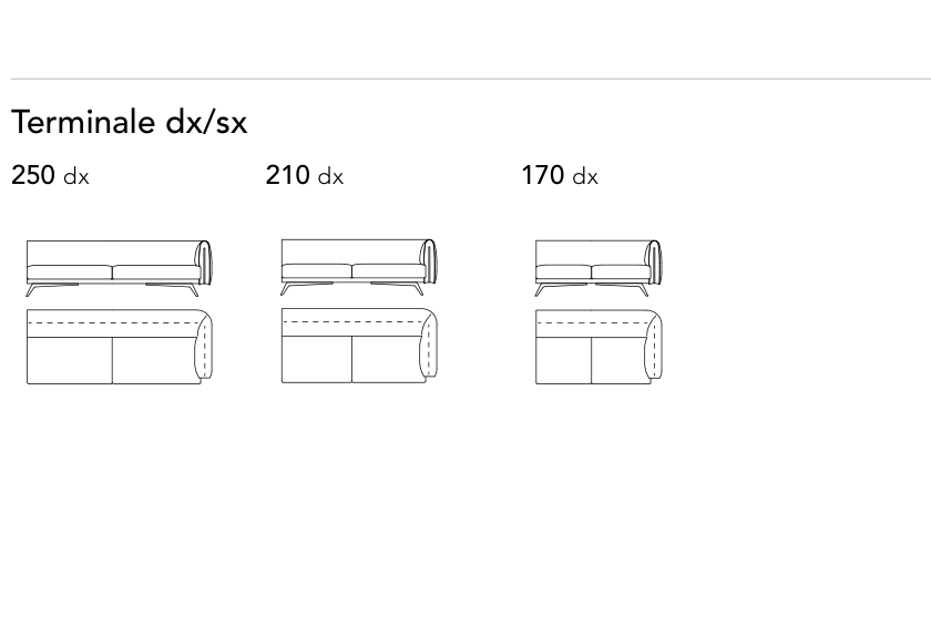 Bonaldo Saddle — Terminal Sofa Module — manufacturer component/size drawing