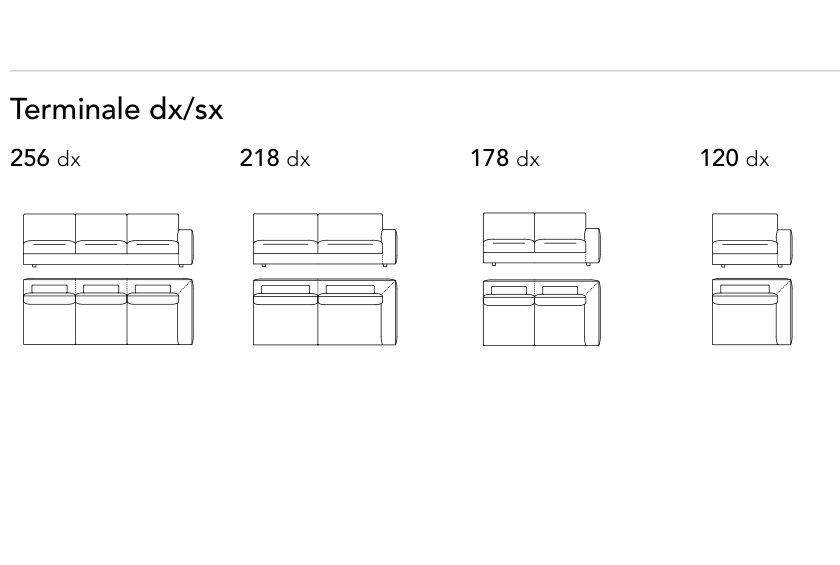 Bonaldo Superhiro — Terminal Sofa Module — manufacturer component/size drawing