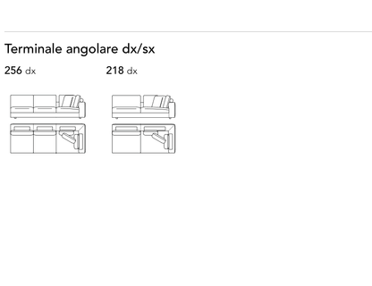Bonaldo Superhiro — Corner Terminal Sofa Module — manufacturer component/size drawing