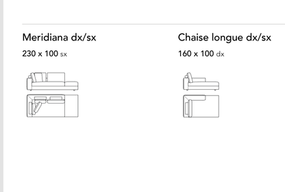 Bonaldo Superhiro — Meridiana dx/sx Chaise longue dx/sx — manufacturer component/size drawing