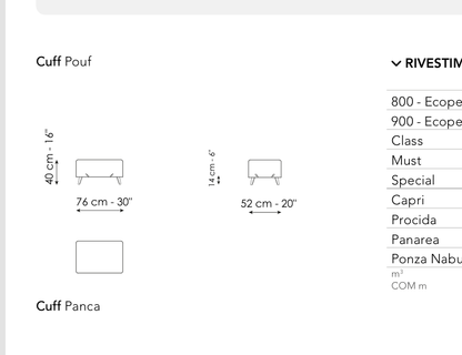 Bonaldo Cuff Bench And Pouf — Upholstered Bench — manufacturer component/size drawing
