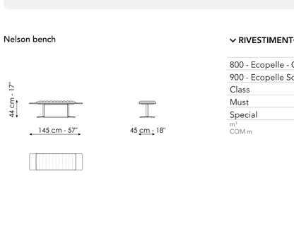 Bonaldo Nelson Bench — Upholstered Bench — manufacturer component/size drawing