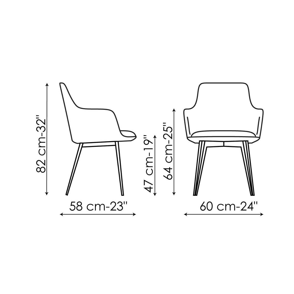 Bonaldo Miss Itala Chair — manufacturer model and dimension drawing