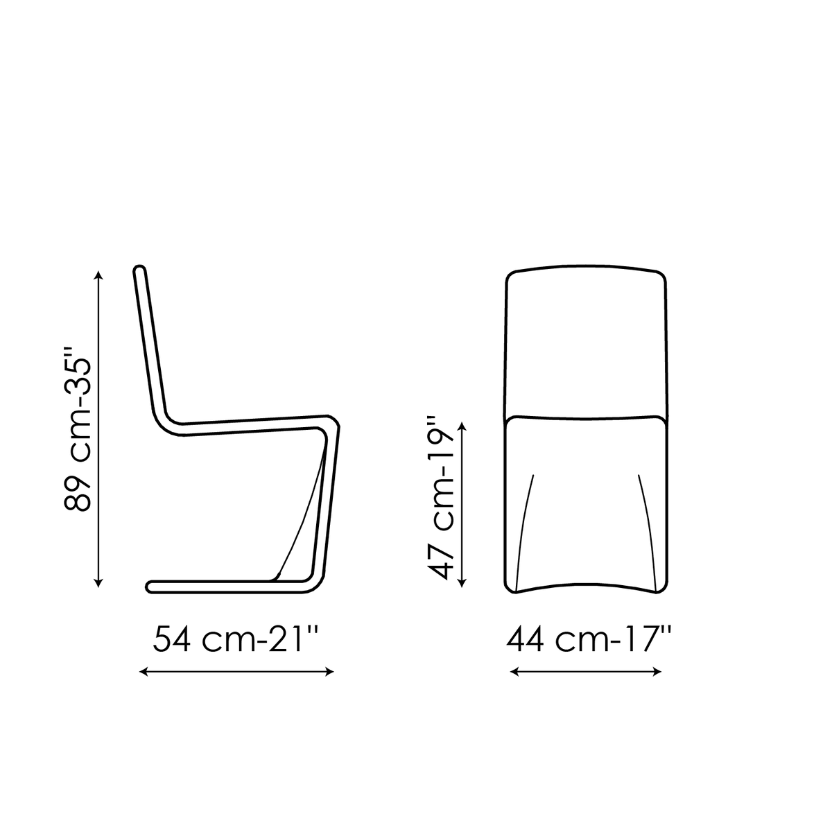 Bonaldo Venere Chair — manufacturer model and dimension drawing