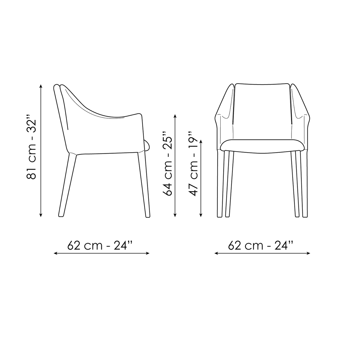 Bonaldo Vela Chair — manufacturer model and dimension drawing