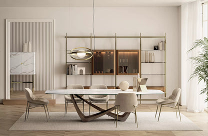 Bontempi Bach Dining Table — manufacturer photograph; BACH_53-77_M028_CM012_AMELIE_34-90_M328_TENO001_PAPILLON_56-54_M325_MADISON_15-50SP_M328_M325_CM012A-CHARLOTTE_16-63_M328_M325_16-78_L036_C159_16-85_M328_L036_16-76_M328_C159