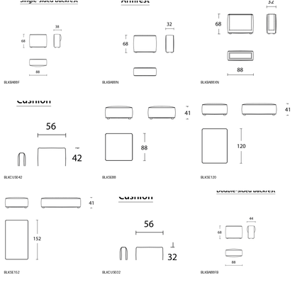 Bontempi Blake Sofa Component — manufacturer catalogue drawings with article references
