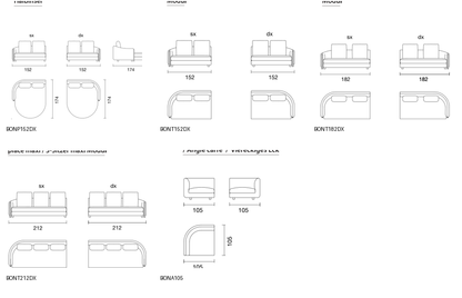 Bontempi Bonnie Sofa Component — manufacturer catalogue drawings with article references