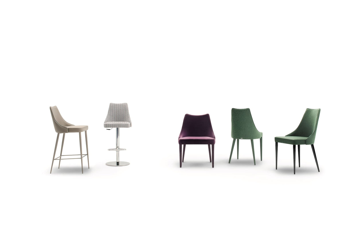 Bontempi Clara Dining Chair — manufacturer photograph; CLARA_40-69M312_PR04T_CLARA_40-59G093_TNS08_CLARA_40-60TVE03T_CLARA_40-11TL004T_CLARA_40-90M327_TL004T