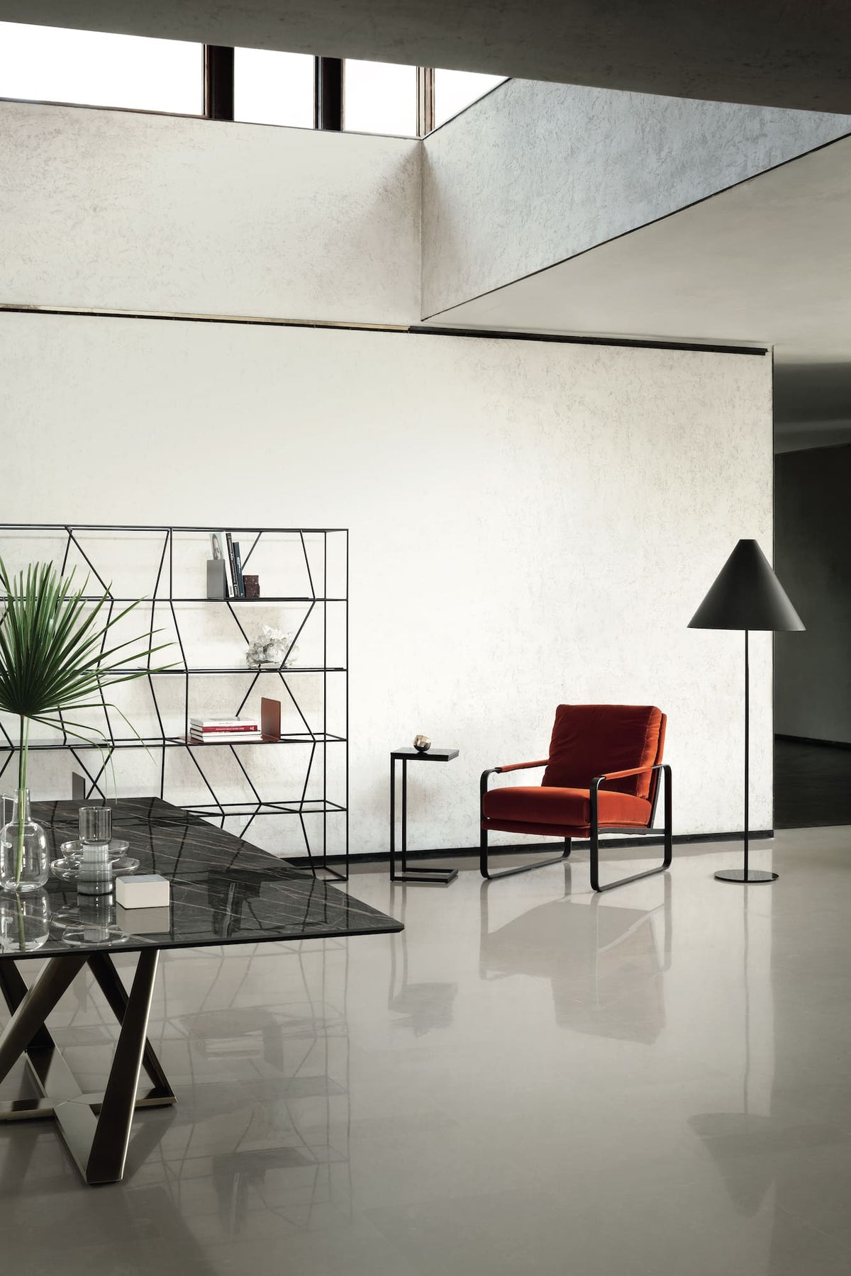 Bontempi Clarissa Armchair — manufacturer photograph; CLARISSA_CLR000101M055_TVE06_TOWER_06-64M055_L031_STREGA_56-02M327_TEN01