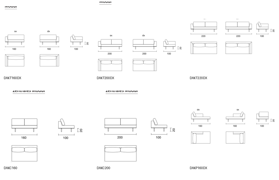 Bontempi Dakota Sofa Component — manufacturer catalogue drawings with article references