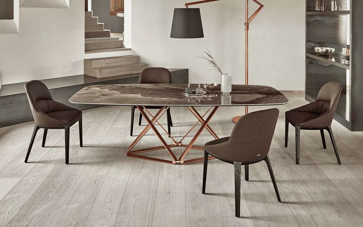 Bontempi Delta Dining Table — manufacturer photograph; DELTA_53-26_M329_M325_CM009_QUEEN_34-38_L110_TKF05-K-CLOE_56-19_M329_M029_TEN01-copia