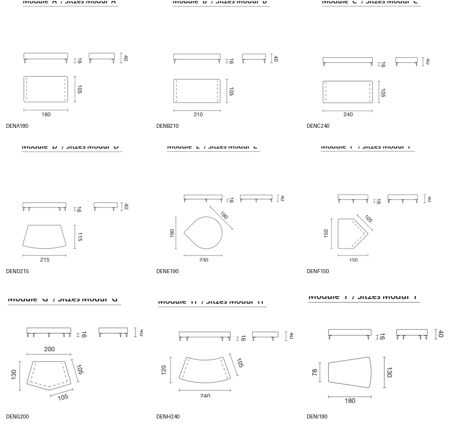 Bontempi Denver Sofa Component — manufacturer catalogue drawings with article references