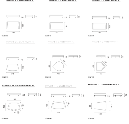 Bontempi Denver Sofa Component — manufacturer catalogue drawings with article references