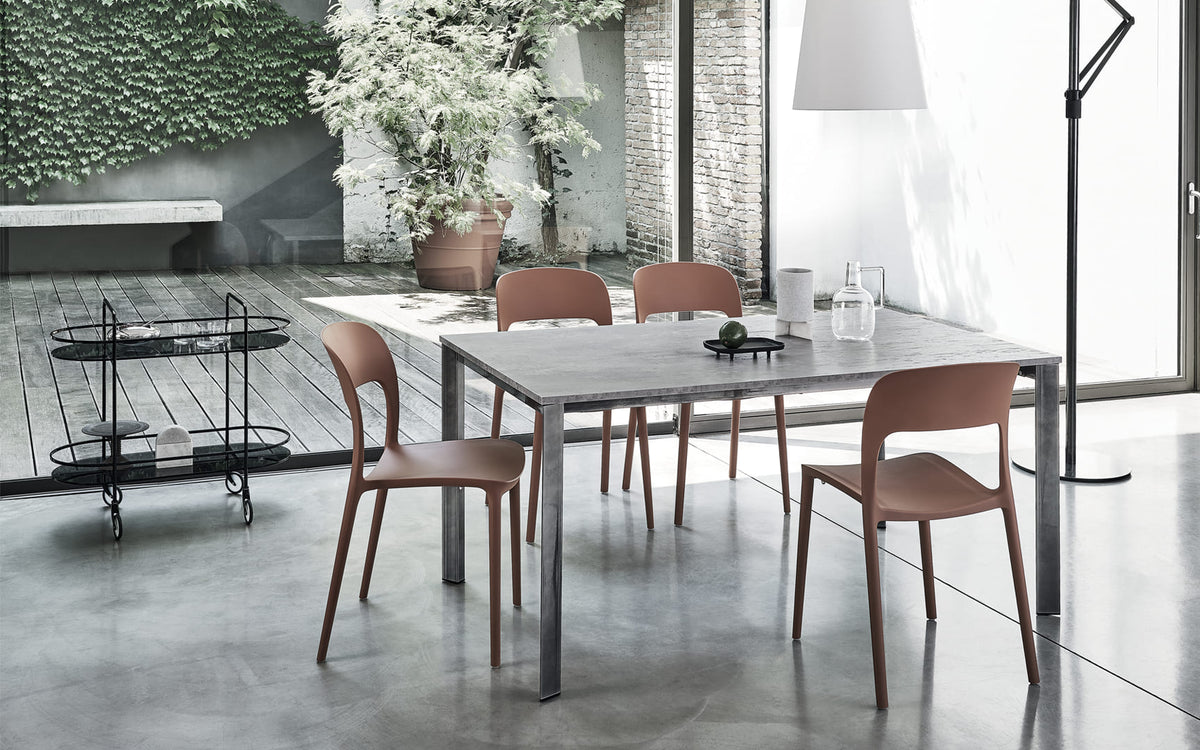 Bontempi Dublino Dining Table — manufacturer photograph; DUBLINO_20-18M326_L054_GIPSY_40-09Z008_CLOE_56-19M328_M028_TEN05_CHIC_08-40327_C158