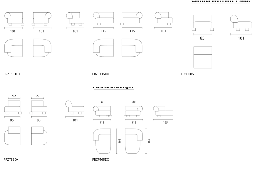 Bontempi Franz Sofa Component — manufacturer catalogue drawings with article references