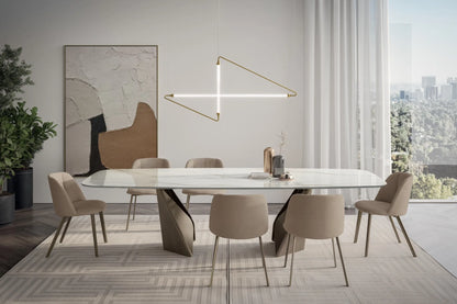 Bontempi Kaleido Dining Table — manufacturer photograph; KALEIDO_54.42_M328_CM012_AGATHA_34.93_M328_VN01_ASTRA_56.66_M325_BORGES_7T004