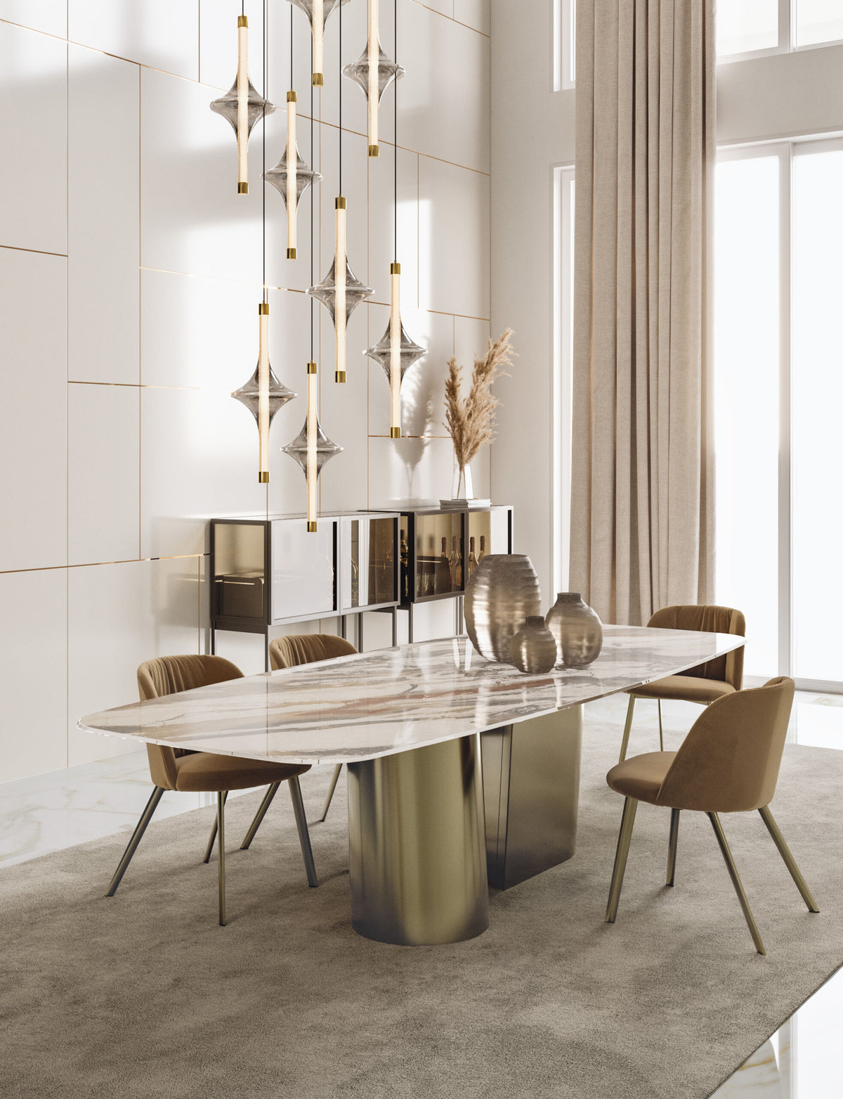 Bontempi Kimono Dining Table — manufacturer photograph; KIMONO 54.12_M328_C115_AGATHA 34.93_M328_VN01_RAIN 56.57RS_M352_RAIN 56.58_M352_ELVIS 15.55_M028_C159_ATENA 16.32_M028_C301_ATENA 16.32_M028_M028_4