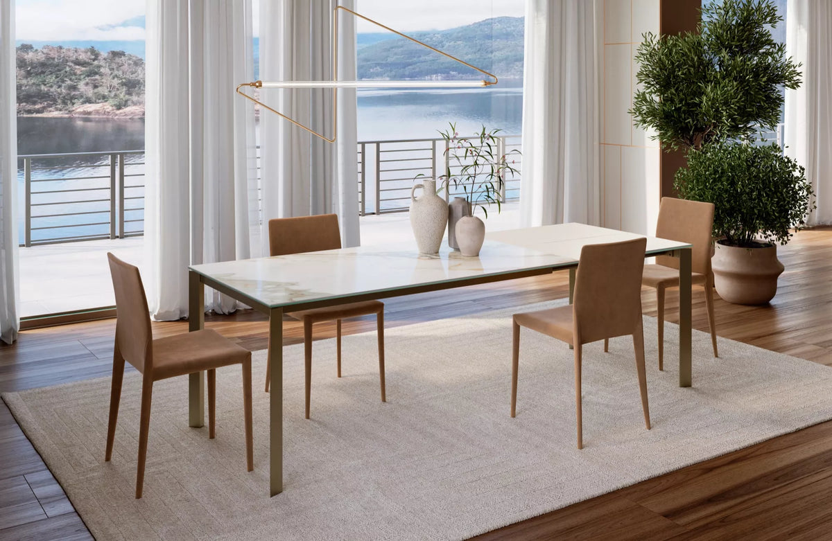 Bontempi Margharet Dining Chair — manufacturer photograph; MARGHARET 34.97 TENO003 DUBLINO 20.17 M328 CM015 L079 ASTRA 56.65 M325