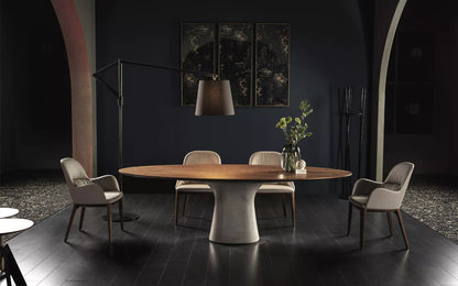 Bontempi Podium Dining Table — manufacturer photograph; PODIUM_52-17L036_PC002_QUEEN_34-38PR05_QUEEN_34-39PR05_CLOE_56-19TEN08_ALGA_07-59M327