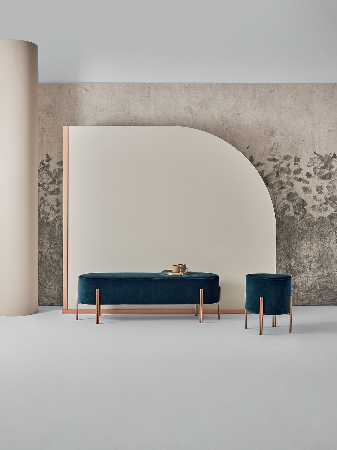 Bontempi Puffoso Ottomans and Bench — manufacturer photograph; PUFFOSO_40-97_40-98_M329_TEVS016