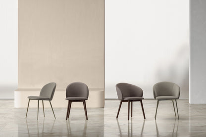 Bontempi Rebecca Dining Chair — manufacturer photograph; REBECCA 34.56 M328 TESU003 REBECCA 34.57 L002 TENO006 REBECCA 34.77 L002 TENO006 REBECCA 34.76 M328 TESU003