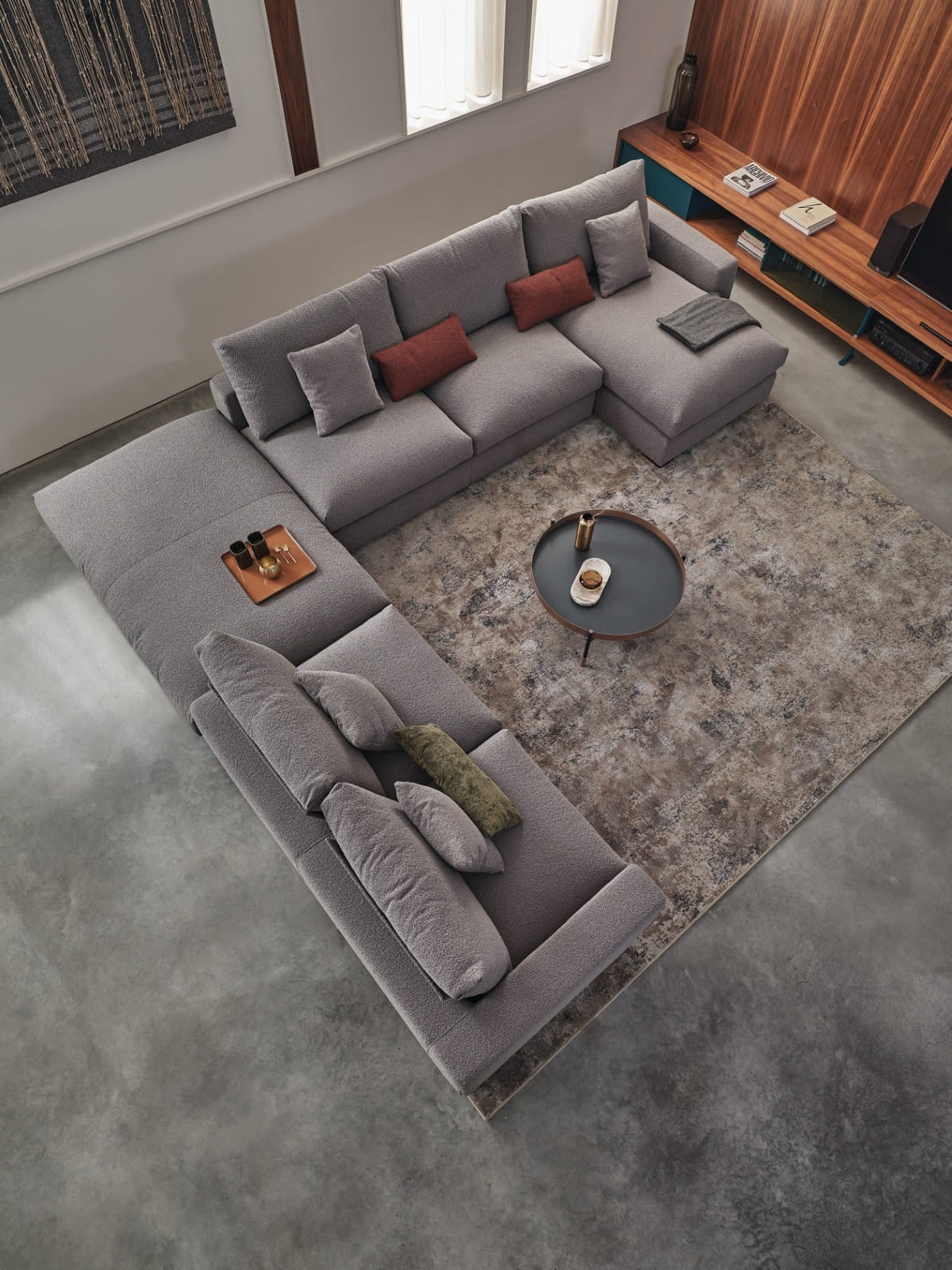 Bontempi Sunset Sofa Compositions — manufacturer photograph; SUNSET_SUNP116DX_M329_TEBB006_CUSCINI_CUSD043_TEBB006_CUSD062_TEBB01_TEVS013_PLANET_08-44_M326_M329_C183S.jpg