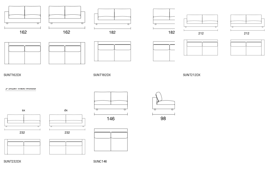 Bontempi Sunset Sofa Component — manufacturer catalogue drawings with article references