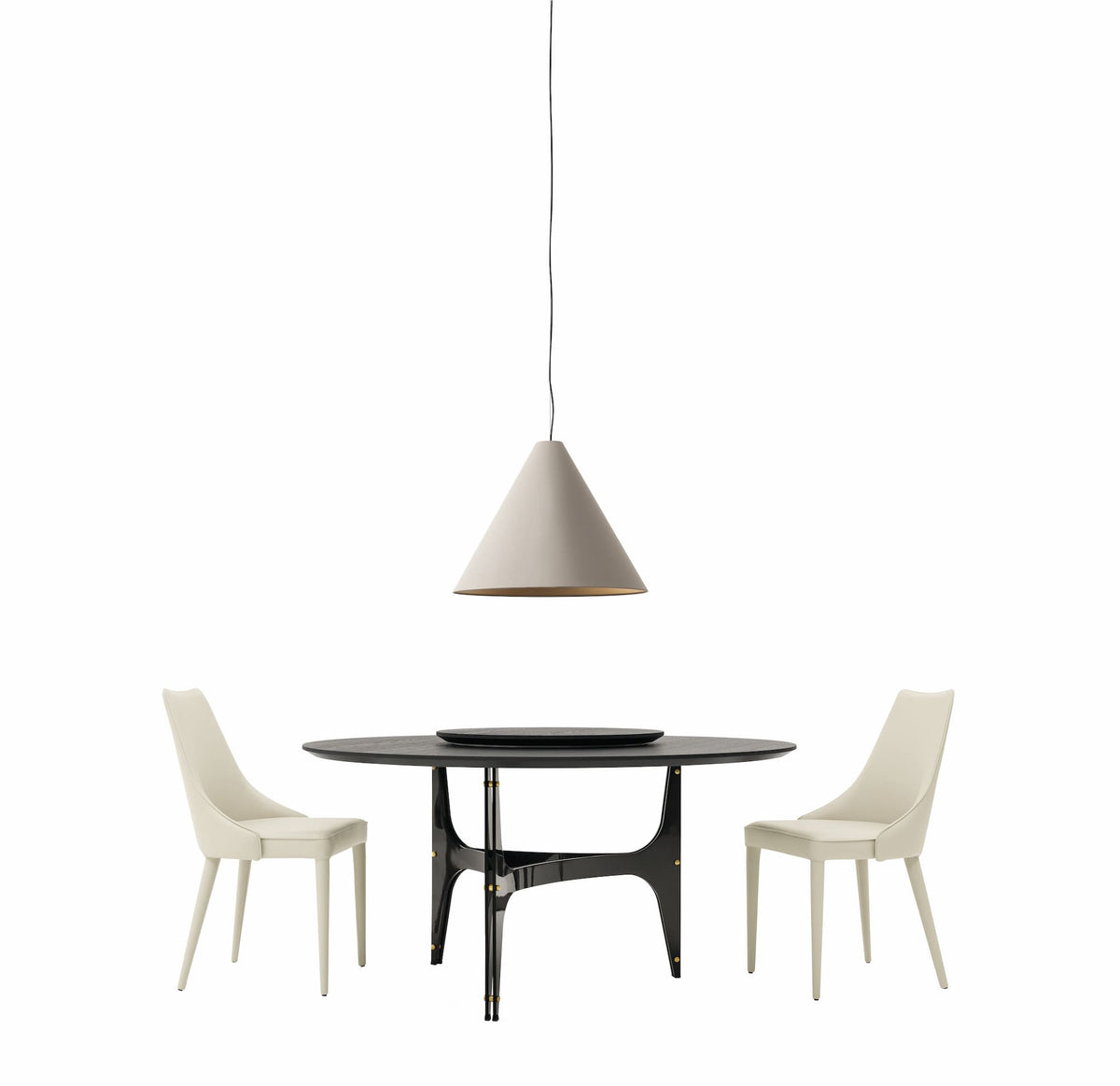 Bontempi Universe Dining Table — manufacturer photograph; UNIVERSE_52-76M327_M325_L038&LAZY SUSAN_07-95L038&CLARA_40-11PR02&STREGA_56-05M055_TEN06