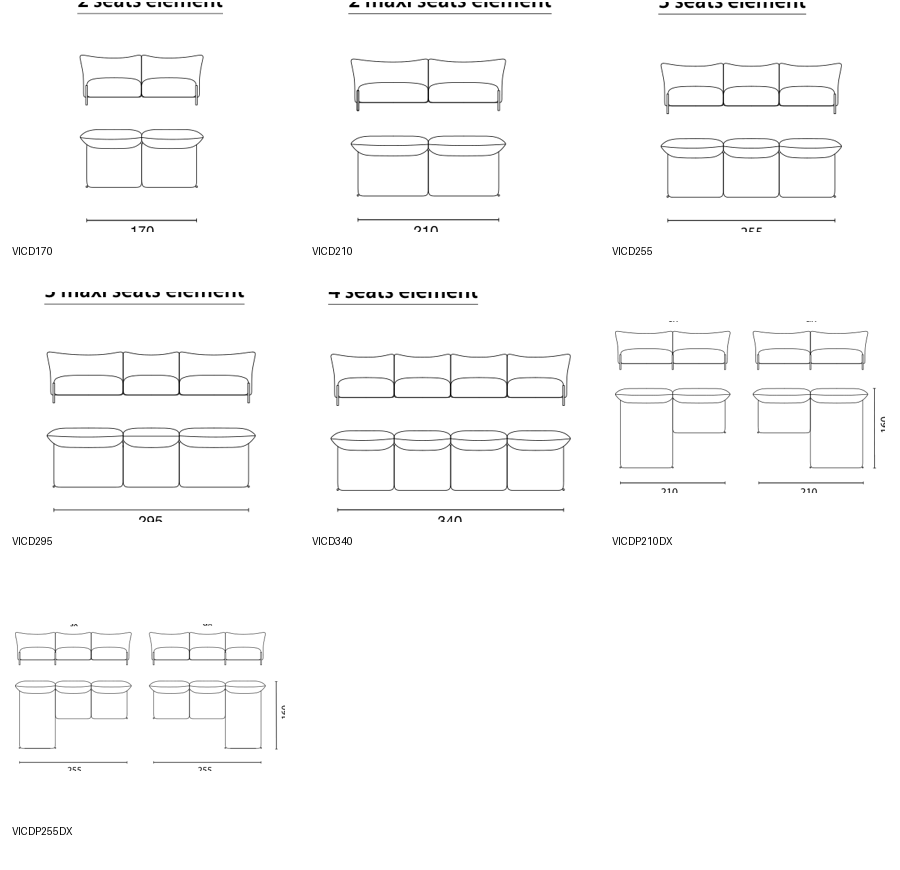 Bontempi Victor Sofa Component — manufacturer catalogue drawings with article references