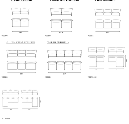 Bontempi Victor Sofa Component — manufacturer catalogue drawings with article references