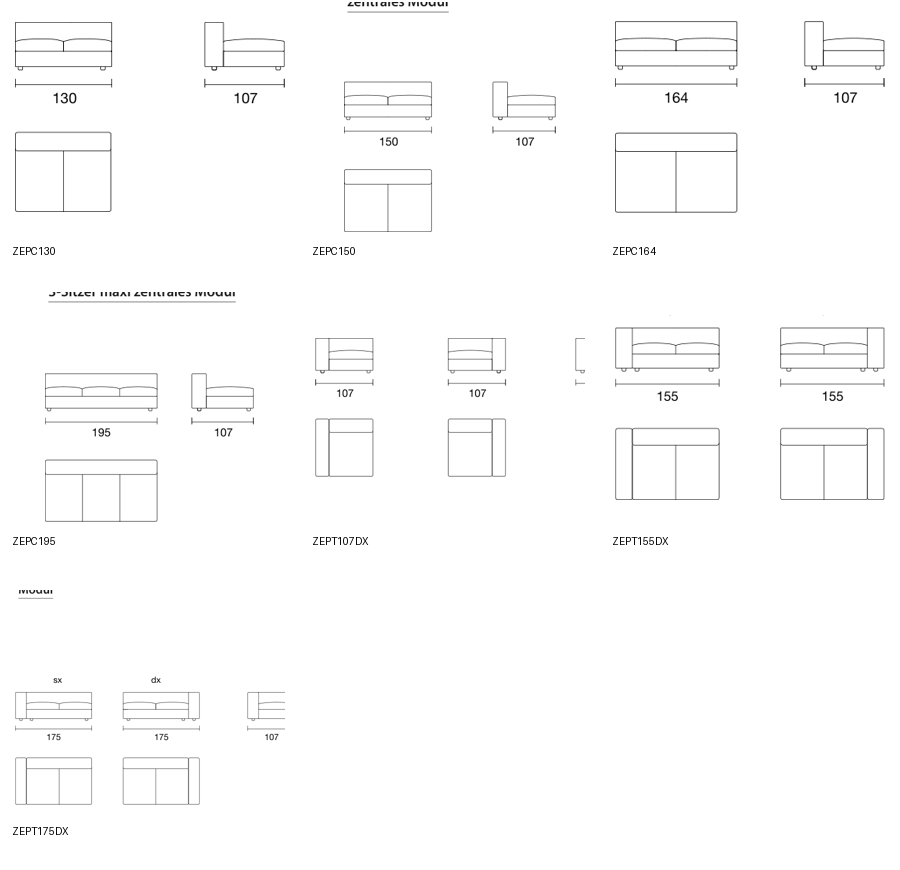 Bontempi Zenit Plus Sofa Component — manufacturer catalogue drawings with article references