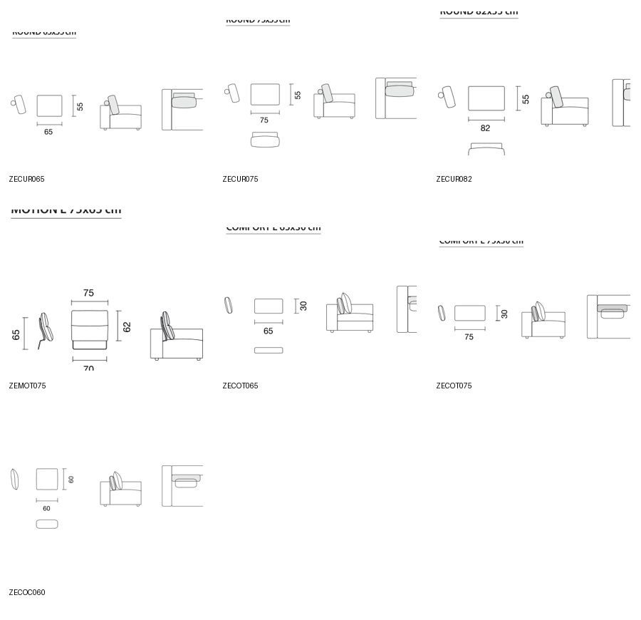 Bontempi Zenit Sofa Cushion — manufacturer catalogue drawings with article references