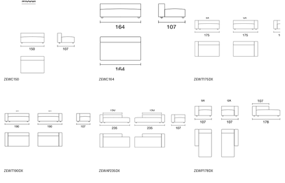 Bontempi Zenit Wall Sofa Component — manufacturer catalogue drawings with article references