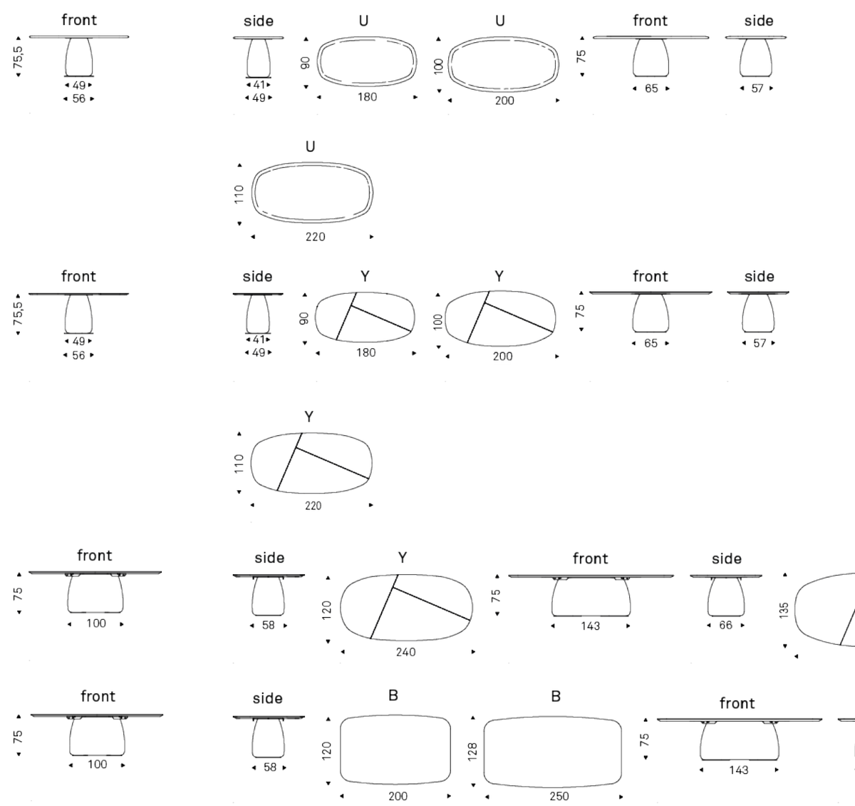 Cattelan Italia Table BOTERO Wood - dimensions