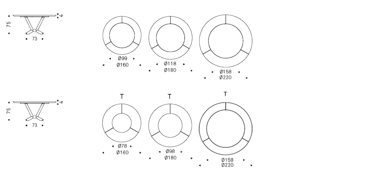Cattelan Italia Table PLANER Ker-Wood Round - dimensions