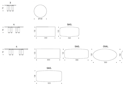 Cattelan Italia Table ROLL Optional Small Leg - dimensions