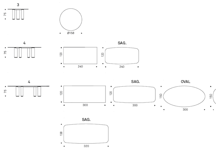Cattelan Italia Table ROLL Optional Small Leg - dimensions