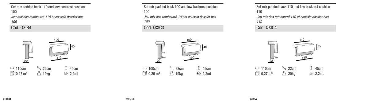 Ditre Italia Ada back cushions mix — manufacturer article drawings and dimensions