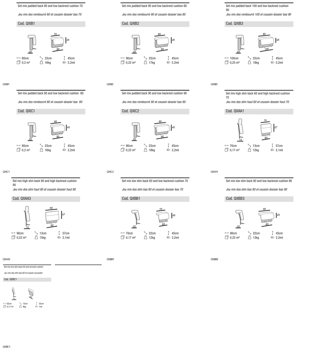Ditre Italia Ada back cushions mix — manufacturer article drawings and dimensions