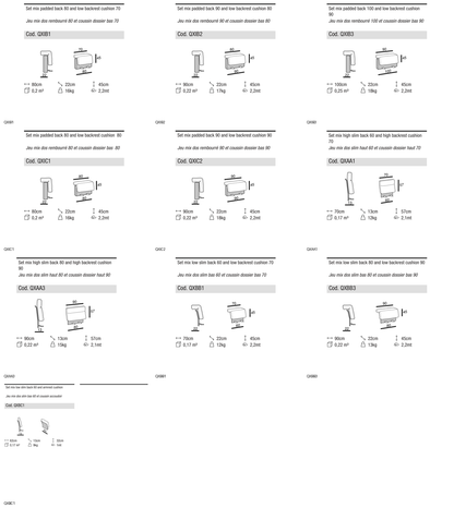 Ditre Italia Ada back cushions mix — manufacturer article drawings and dimensions