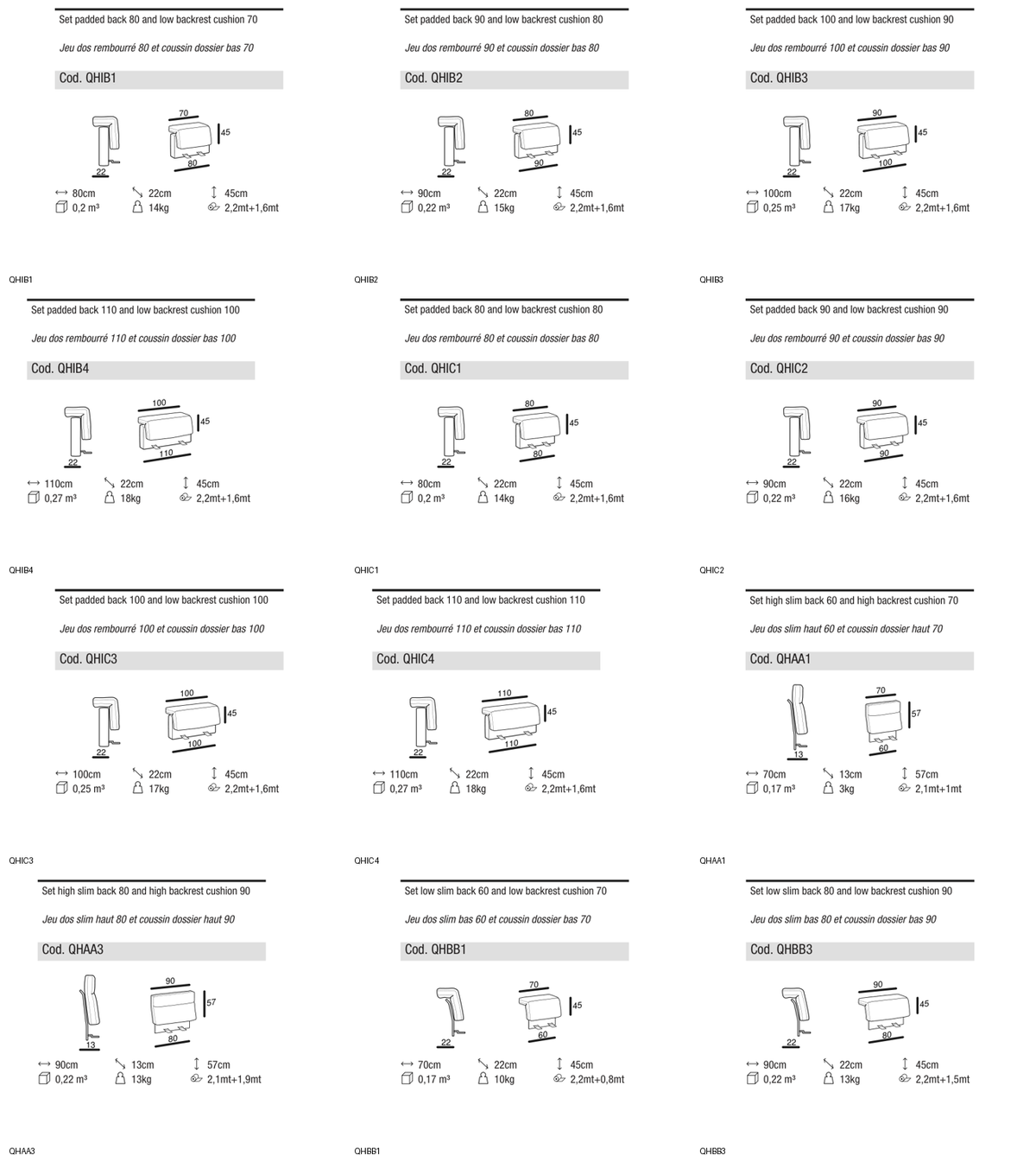 Ditre Italia Ada back cushions — manufacturer article drawings and dimensions
