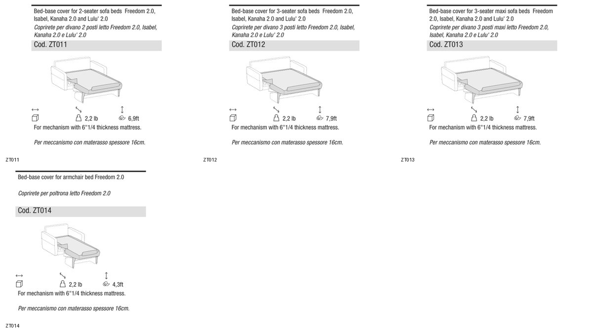 Ditre Italia Bed-base cover for sofa bed — manufacturer article drawings and dimensions