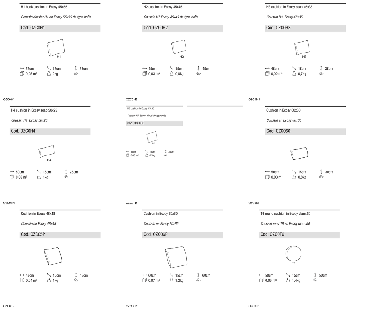 Ditre Italia Outdoor cushions — manufacturer article drawings and dimensions