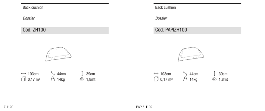 Ditre Italia Papilo back cushions — manufacturer article drawings and dimensions