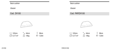 Ditre Italia Papilo back cushions — manufacturer article drawings and dimensions