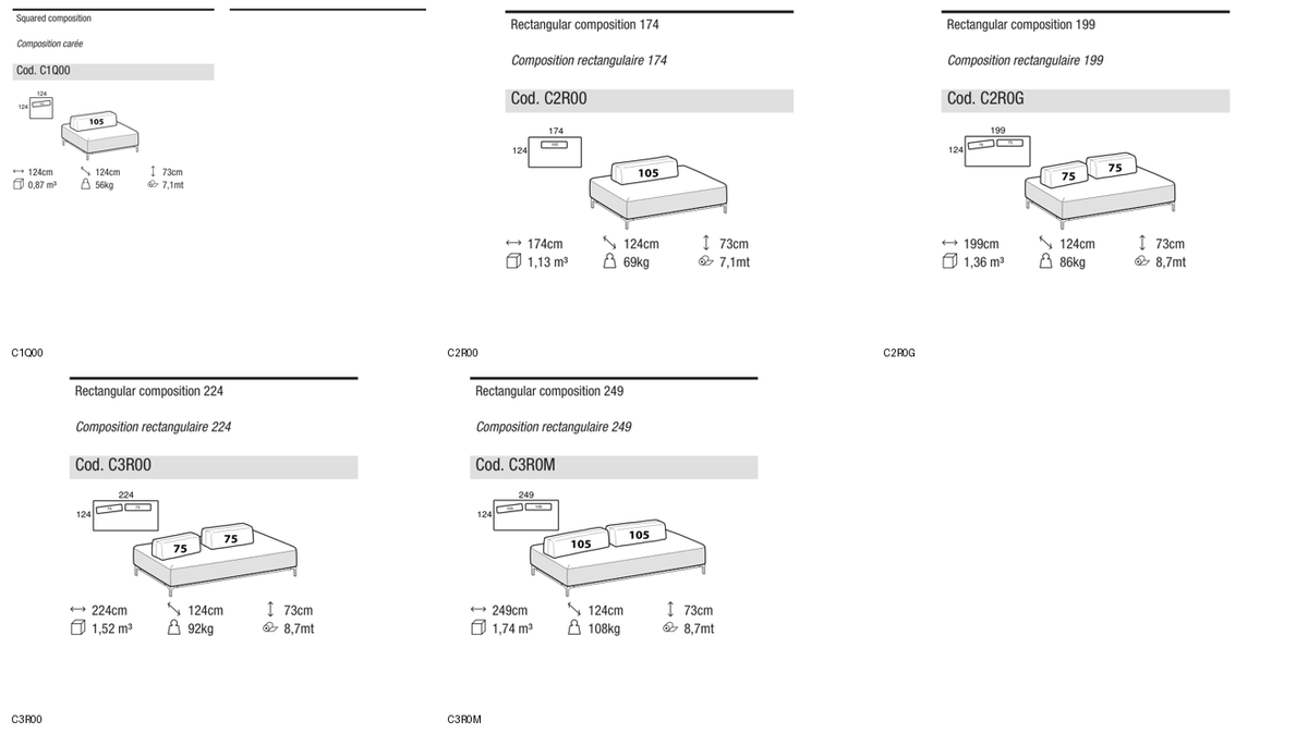 Ditre Italia Sanders air mix elements with back cushions mix without zip — manufacturer article drawings and dimensions