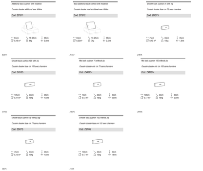 Ditre Italia Sanders back cushions — manufacturer article drawings and dimensions